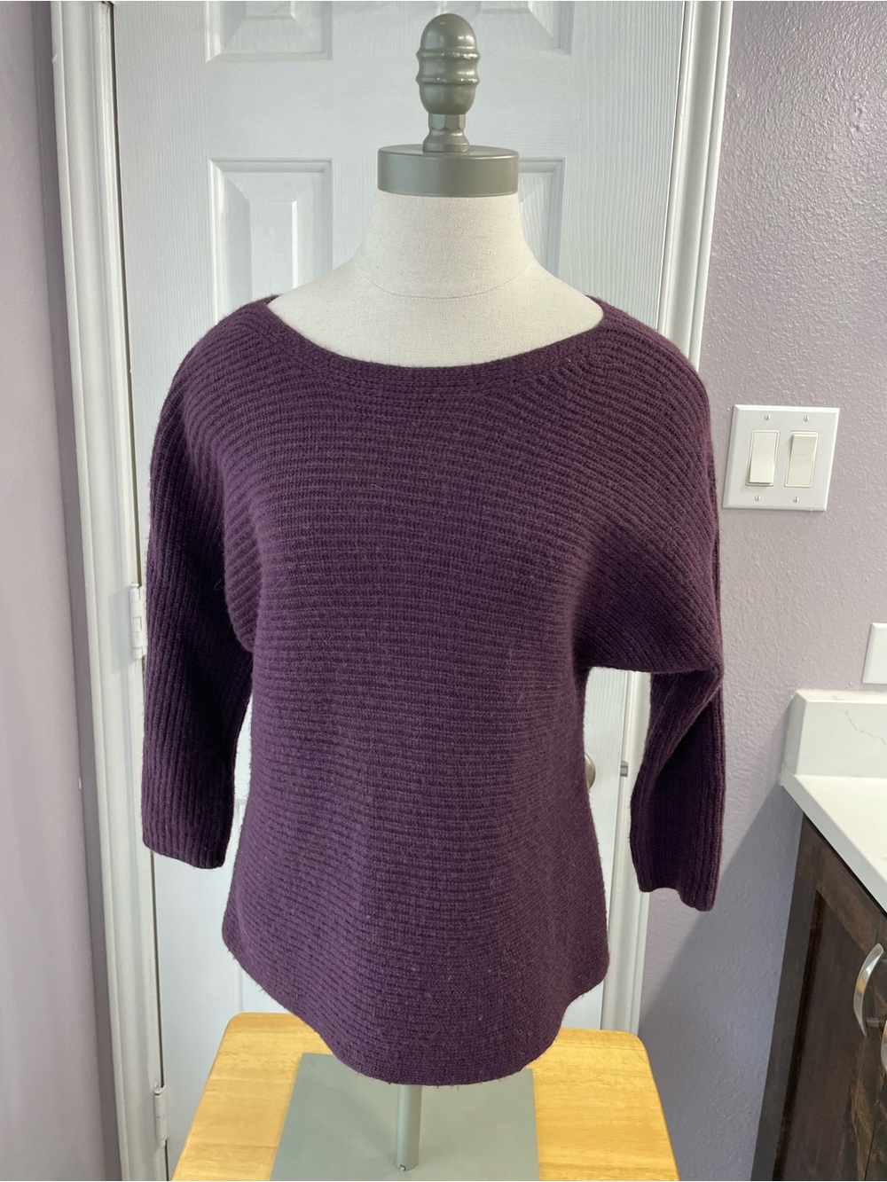Ann Taylor Purple Ribbed Scoop Neck Sweater Wool Cashmere Blend Small